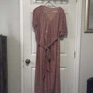 BloomChic Sparkling V-Neck Maxi Dress in Pink